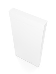 White tall thin vertical rectangle blank box with cover from top side angle.