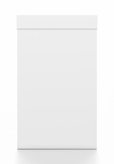 White tall vertical rectangle blank box with cover from front angle.