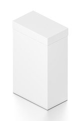White tall vertical rectangle blank box with cover from isometric angle.