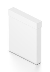 White thin vertical rectangle blank box with cover from isometric angle.