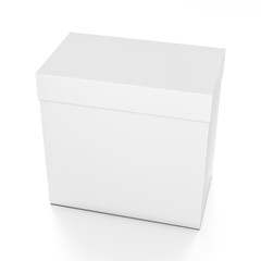White rectangle blank box with cover from top front side angle.