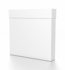 White thin rectangle blank box with cover from side angle.