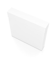 White thin rectangle blank box with cover from top side angle.