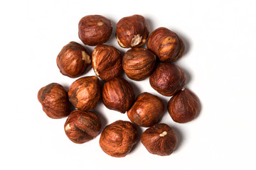 Shelled hazelnuts isolated on white