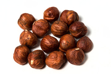 Shelled hazelnuts isolated on white