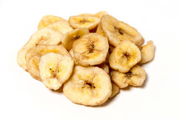 Banana chips isolated on white