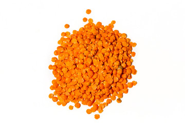 Red lentil isolated on a white background