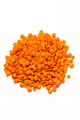 Red lentil isolated on a white background