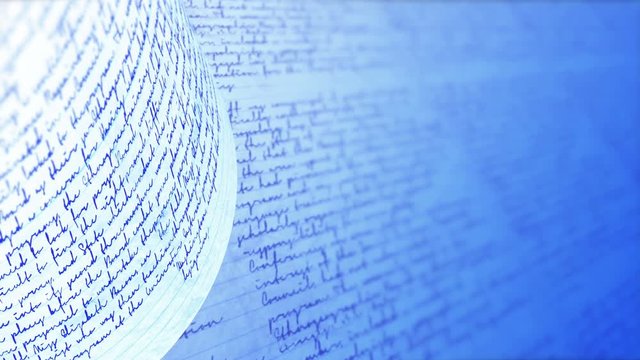 Handwritten letter. Hastily scrawled handwriting. Abstract texture background loop. Calligraphic handwritten script. Undefined, unreadable text with english words.