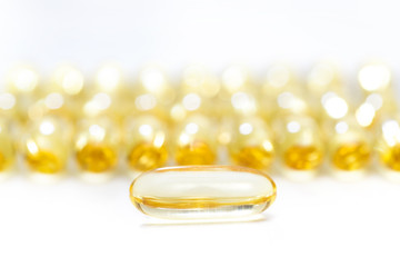 fish oil set in a row on white background