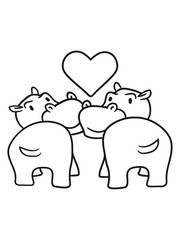 2 friends team kissing love couple couple love heart thick comic cartoon sweet little cute baby hippo happy child