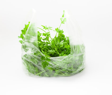 organic parsley from market in plastic bag, natural 