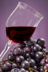 Rioja red wine and grapes, on purple