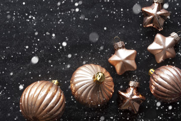 Bronze Christmas Tree Balls, Snowflakes And Copy Space