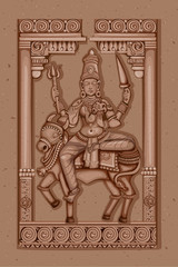 Fototapeta na wymiar Vintage Statue of Indian Goddess Shailaputri Sculpture