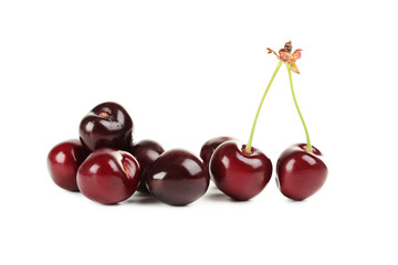 Ripe cherries isolated on a white background