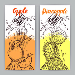 Obraz premium banners of sketch apple and pineapple juice