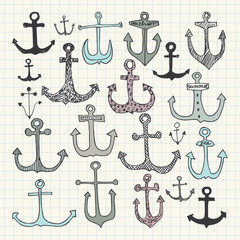Set of anchors. Hand drawn vector doodles