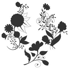 Hand drawn doodle floral silhouettes collection. Decorative element, stencil, tattoo