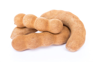 Sweet tamarind (Tamarind indica L.) isolated on white background