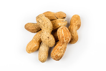 Unsalted peanuts in shell isolated on white background