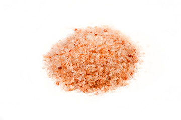Pink himalayan fine grind  salt isolated on white background