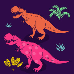 Vector hand drawn illustration with cute cartoon doodle dinosaur.