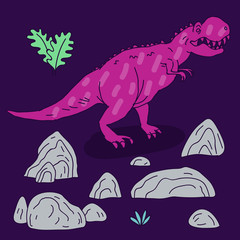 Vector hand drawn illustration with cute cartoon doodle dinosaur.