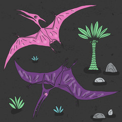 Vector hand drawn illustration with cute cartoon doodle dinosaur. © akhmett
