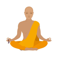 Tibetan monk in an orange robe.