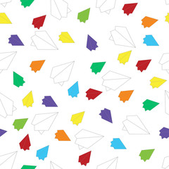 Cute funny seamless background pattern with  multicolored planes on the white fond. Vector illustration eps
