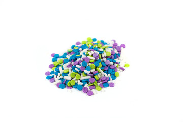 Multicolored candy sprinkles isolated on white background