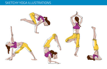 Sktchy Illustration women yoga asanas positions