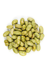 Roasted edamame beans isolated on white background