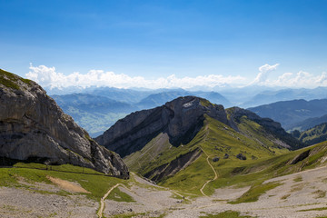 Fototapeta premium Amazing view of mountain ranges with foot path