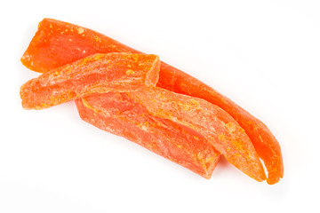 Dried papaya spears isolated on white background