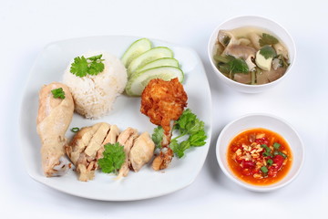 Streamed oily rice and streamed chicken as 