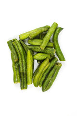 Dried green beans isolated on white background