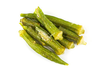 Dried okra chips isolated on white background