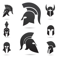 Ancient warrior, knight, spartan helmet icon. Vector art. - obrazy, fototapety, plakaty