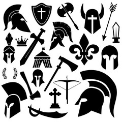 Warrior, knight, spartan vector icon set. - obrazy, fototapety, plakaty