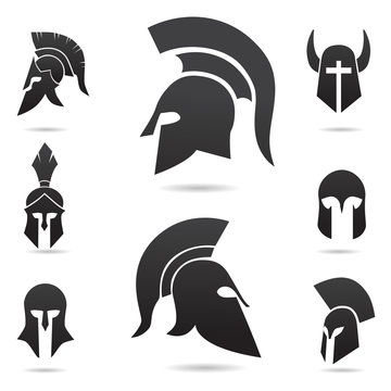 Ancient warrior, knight, spartan helmet icon. Vector art.