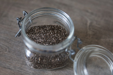 Chia seeds in a glass container