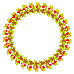 Autumn round frame with colorful maple leaves. Vector clip art.