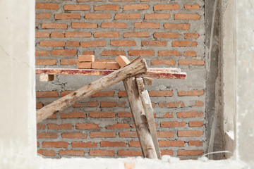 Brick block on the scaffolding