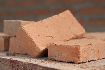 Brick block on the scaffolding