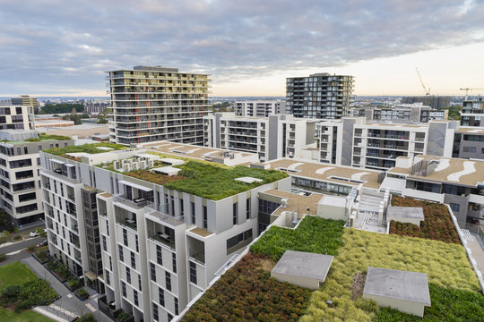 View of green roof on modern buildings in Sydney, Australia