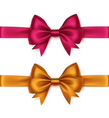 Vector Set of Orange Bright Pink Bows and Ribbons