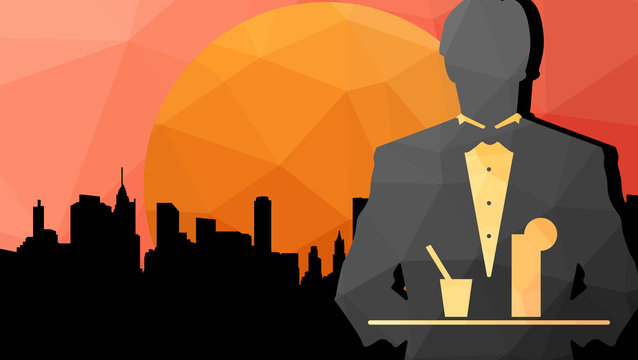 Vector waiter flat style on the polygonal background