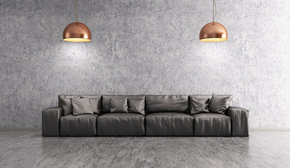 Interior of living room with sofa over concrete wall 3d renderin